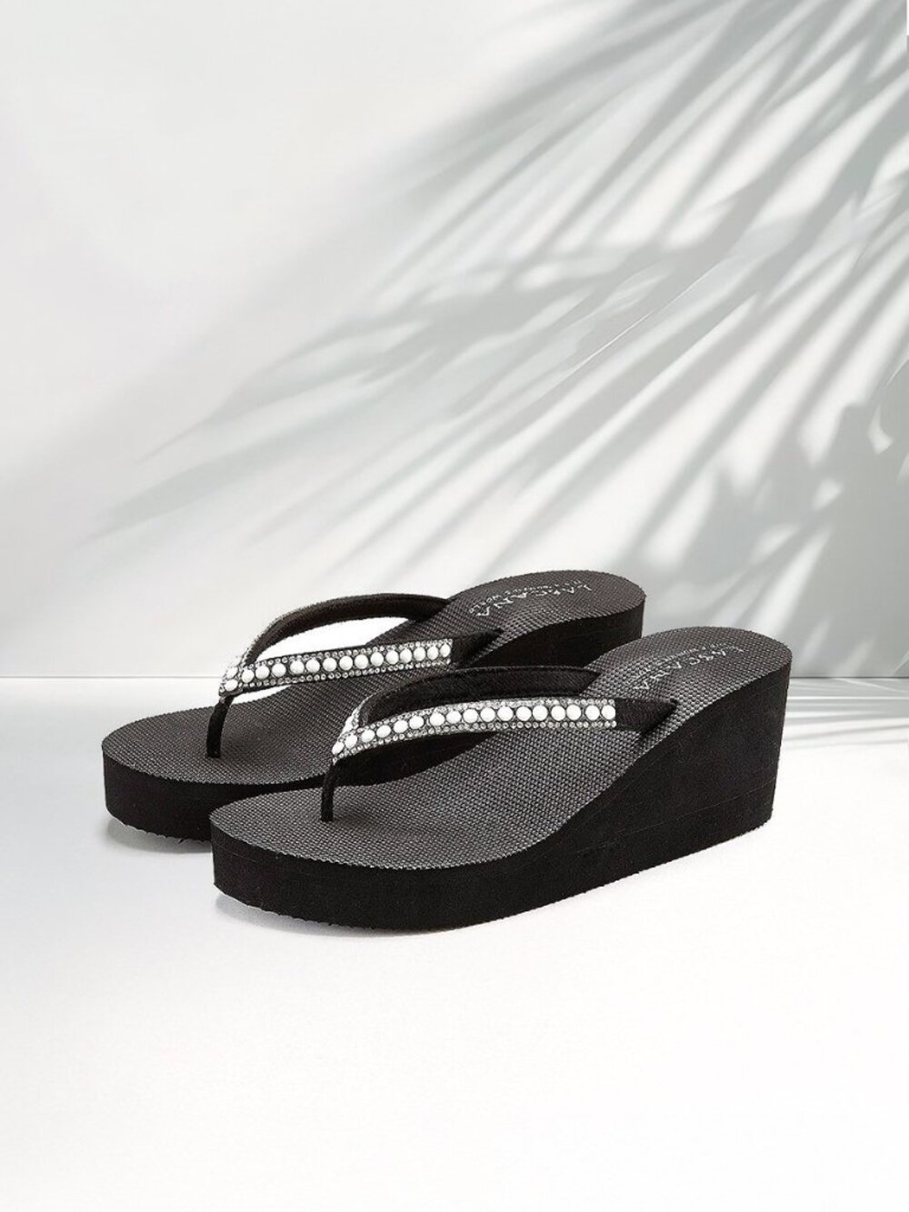 Lascana Women's Pearl Wedge Sandals, Black/Grey, size 9 EUC
